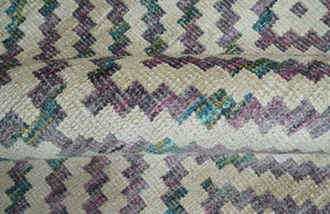 Hand Knotted 5x8 Ivory, Blue and Purple Antique Persian Geometric Style Contemporary Bamboo Silk Area Rug | OP125