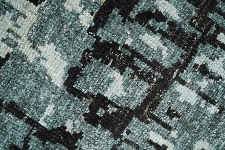 Hand Knotted 5x8 Ivory, Teal and Black Modern Abstract Contemporary Recycled Silk Area Rug | OP91