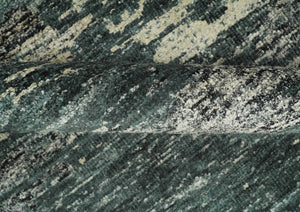 Hand Knotted 5x8 Ivory, moss green and Black Modern Abstract Contemporary Recycled Silk Area Rug | OP74