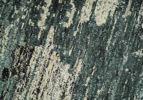 Hand Knotted 5x8 Ivory, moss green and Black Modern Abstract Contemporary Recycled Silk Area Rug | OP74