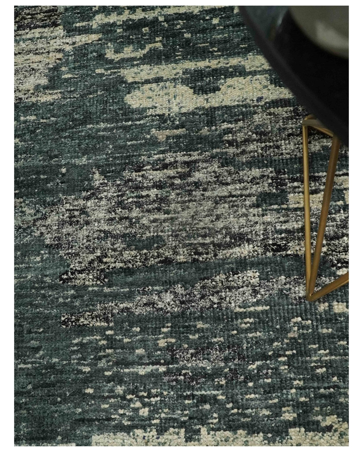 Hand Knotted 5x8 Ivory, moss green and Black Modern Abstract Contemporary Recycled Silk Area Rug | OP74