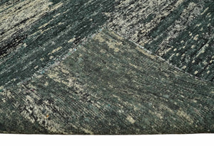 Hand Knotted 5x8 Ivory, moss green and Black Modern Abstract Contemporary Recycled Silk Area Rug | OP74