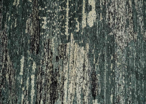Hand Knotted 5x8 Ivory, moss green and Black Modern Abstract Contemporary Recycled Silk Area Rug | OP74
