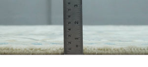 Hand Knotted 6x6 Square Oriental Oushak Ivory, Teal and Beige Wool Area Rug
