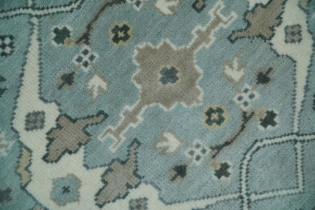 Hand Knotted 6x9 Vintage Blue, Ivory and Silver Oriental Oushak Wool Area Rug | TRDCP87169