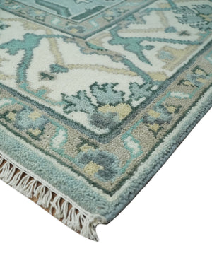 Hand Knotted 6x9 Vintage Blue, Ivory and Silver Oriental Oushak Wool Area Rug | TRDCP87169