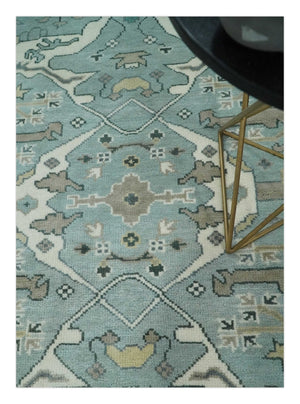 Hand Knotted 6x9 Vintage Blue, Ivory and Silver Oriental Oushak Wool Area Rug | TRDCP87169