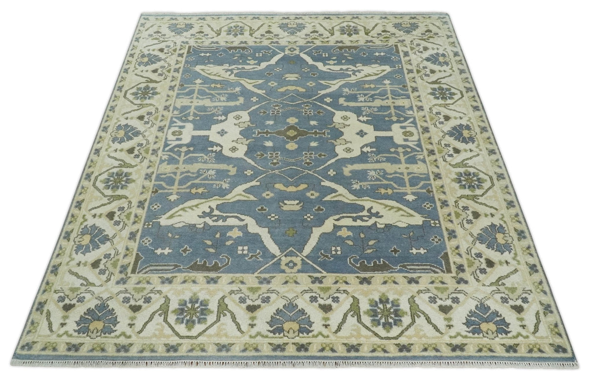 Hand Knotted 8x10 Antique Style Oriental Oushak Gray, Ivory and Beige Wool Area Rug