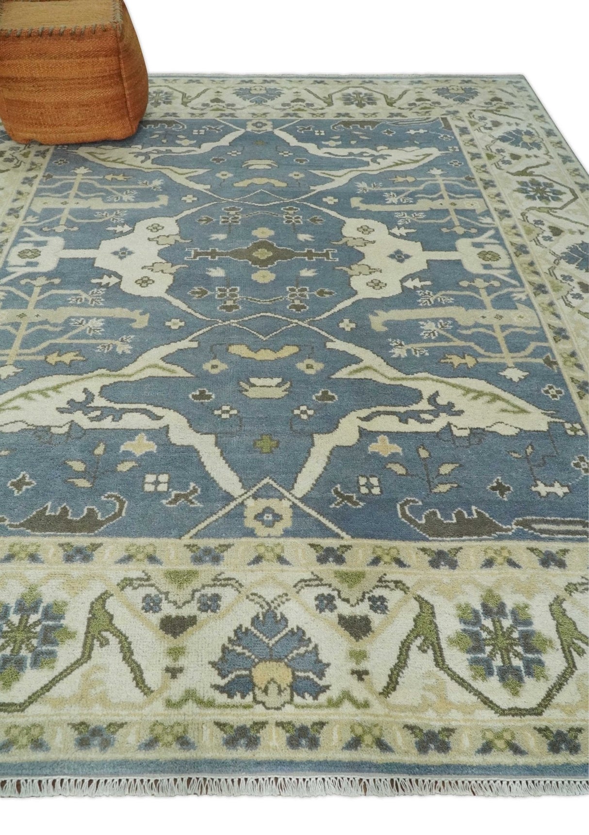 Hand Knotted 8x10 Antique Style Oriental Oushak Gray, Ivory and Beige Wool Area Rug