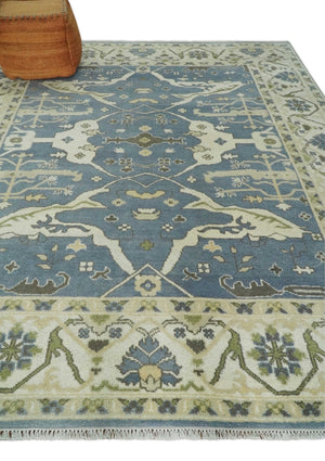 Hand Knotted 8x10 Antique Style Oriental Oushak Gray, Ivory and Beige Wool Area Rug