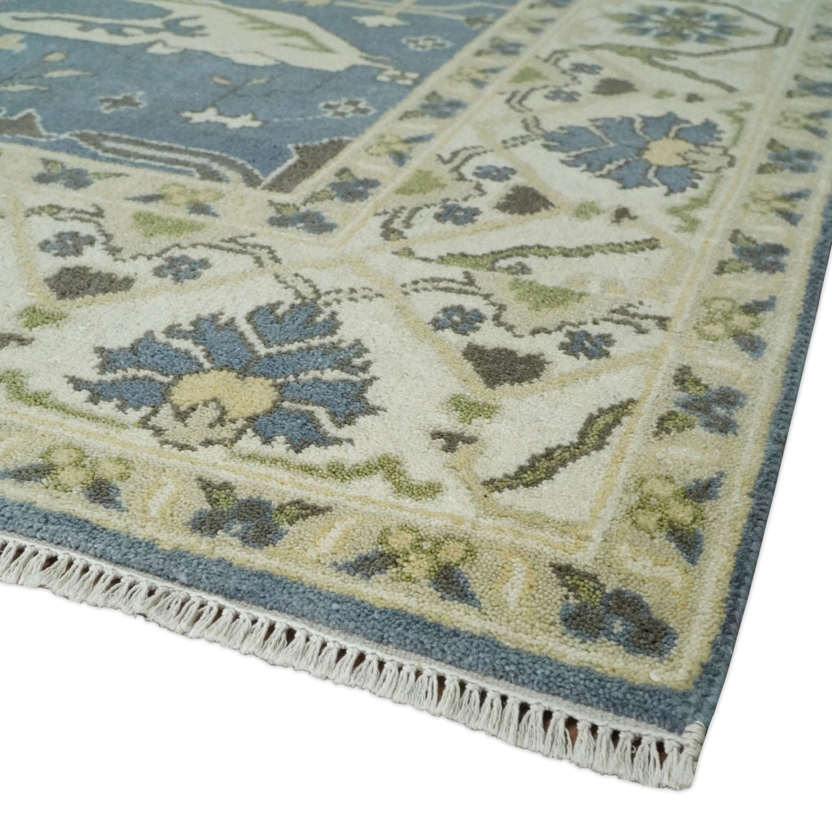 Hand Knotted 8x10 Antique Style Oriental Oushak Gray, Ivory and Beige Wool Area Rug