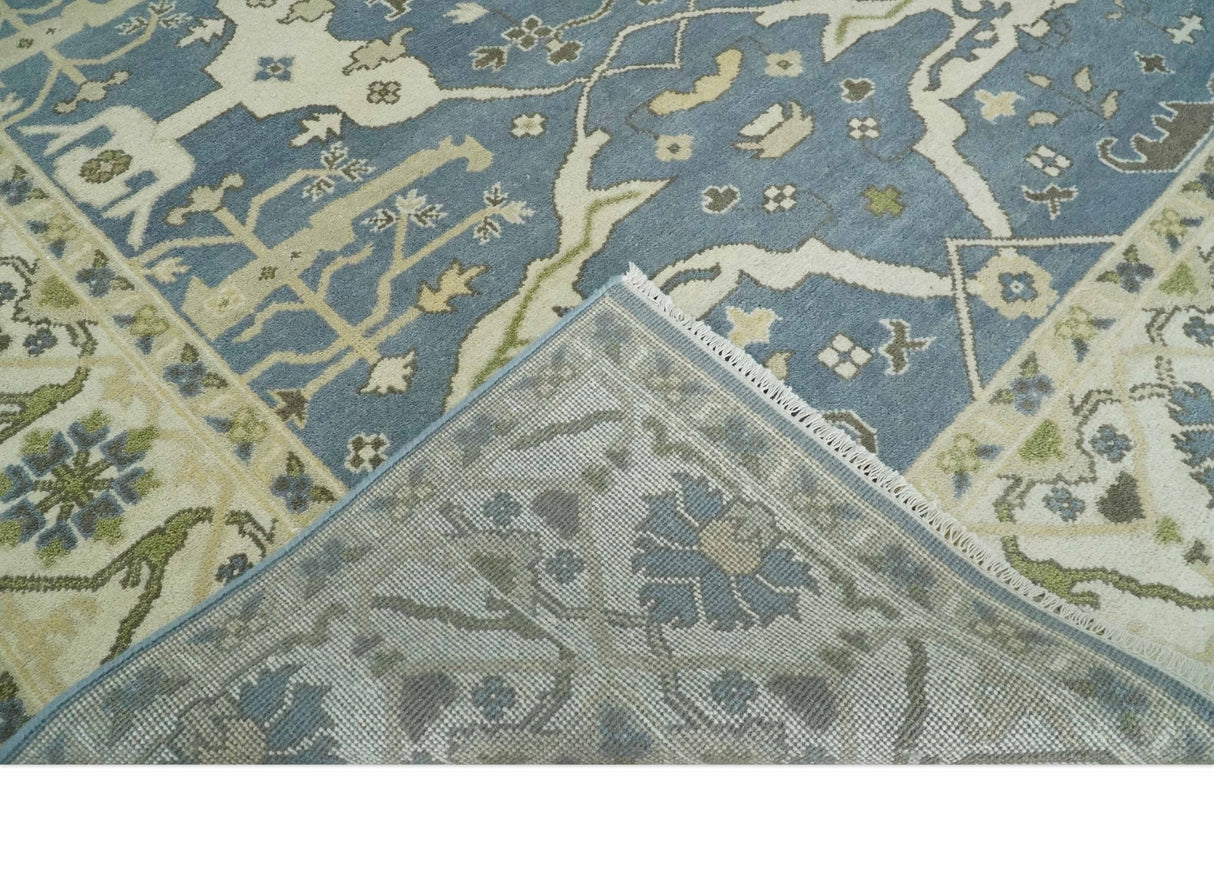 Hand Knotted 8x10 Antique Style Oriental Oushak Gray, Ivory and Beige Wool Area Rug