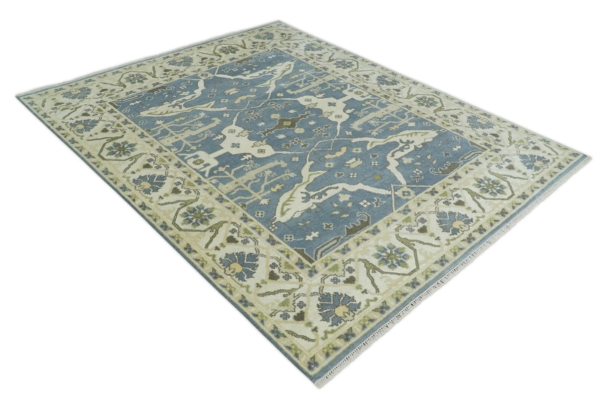 Hand Knotted 8x10 Antique Style Oriental Oushak Gray, Ivory and Beige Wool Area Rug