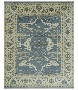 Hand Knotted 8x10 Antique Style Oriental Oushak Gray, Ivory and Beige Wool Area Rug