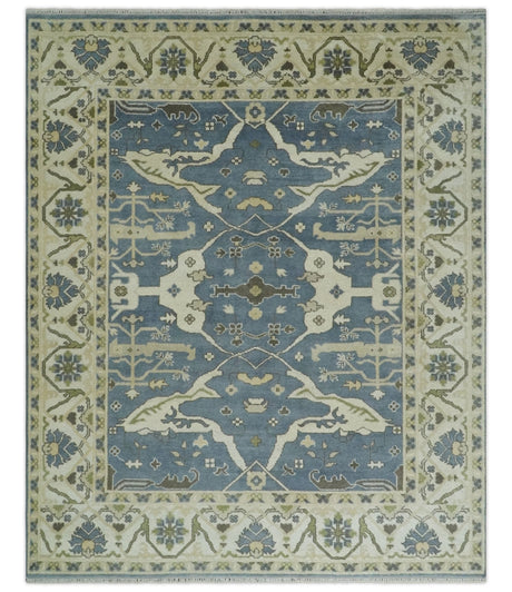 Hand Knotted 8x10 Antique Style Oriental Oushak Gray, Ivory and Beige Wool Area Rug