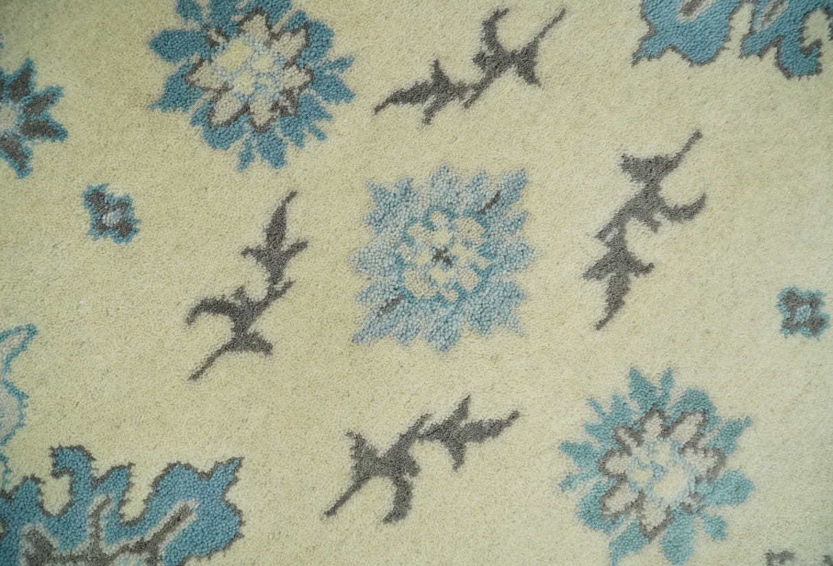 Hand Knotted 8x10 Beige and Blue Antique Oushak Persian Wool Area Rug | TRDCP1147810