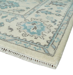 Hand Knotted 8x10 Beige and Blue Antique Oushak Persian Wool Area Rug | TRDCP1147810