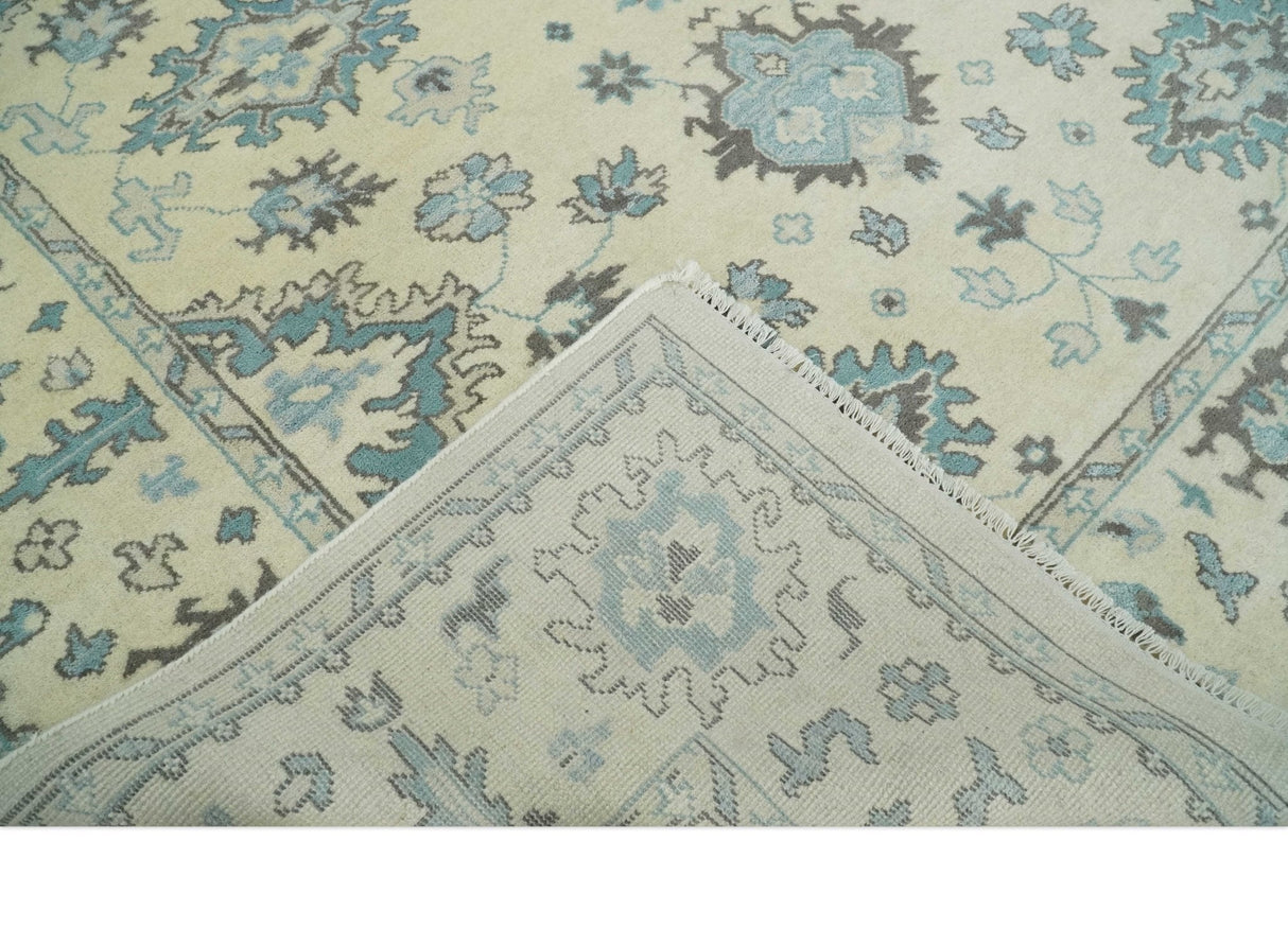 Hand Knotted 8x10 Beige and Blue Antique Oushak Persian Wool Area Rug | TRDCP1147810