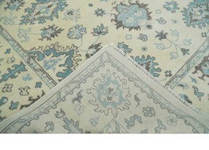 Hand Knotted 8x10 Beige and Blue Antique Oushak Persian Wool Area Rug | TRDCP1147810