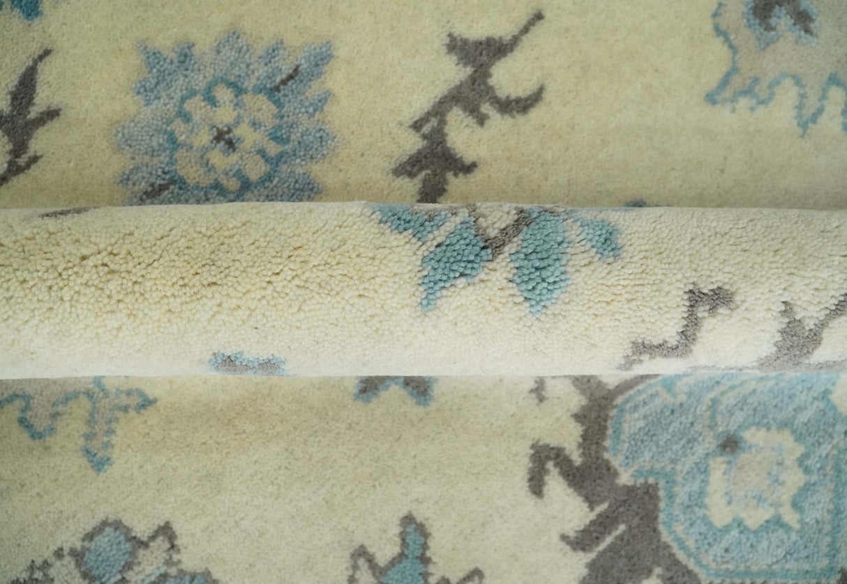 Hand Knotted 8x10 Beige and Blue Antique Oushak Persian Wool Area Rug | TRDCP1147810