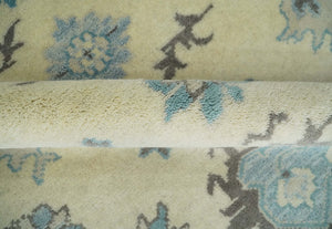 Hand Knotted 8x10 Beige and Blue Antique Oushak Persian Wool Area Rug | TRDCP1147810