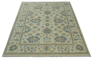 Hand Knotted 8x10 Beige and Gray Antique Oushak Wool Area Rug