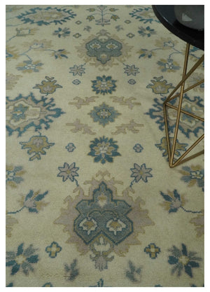 Hand Knotted 8x10 Beige and Gray Antique Oushak Wool Area Rug