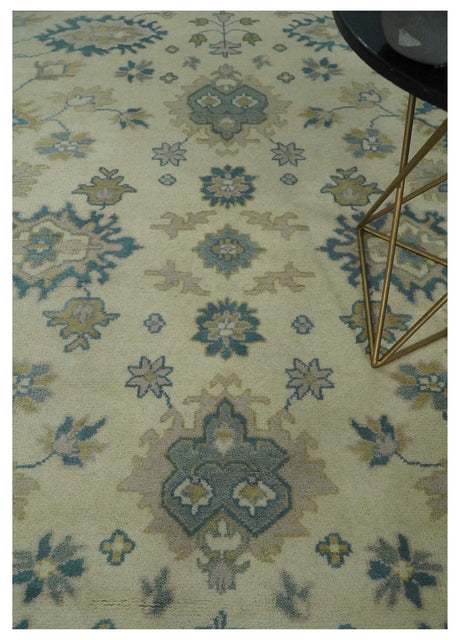 Hand Knotted 8x10 Beige and Gray Antique Oushak Wool Area Rug