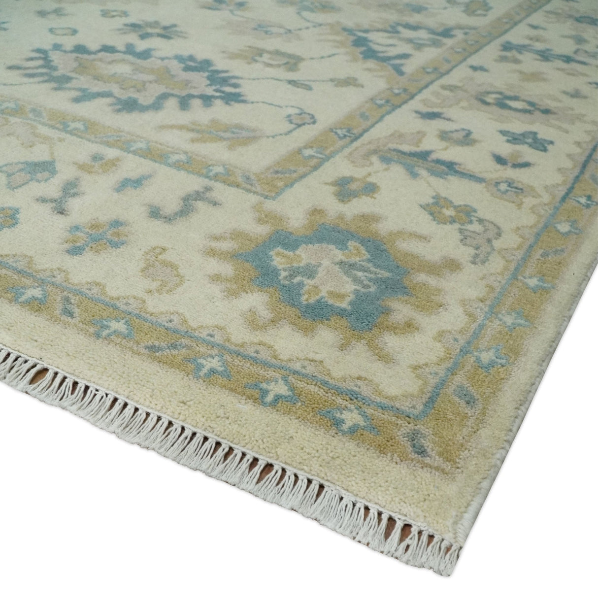 Hand Knotted 8x10 Beige and Gray Antique Oushak Wool Area Rug