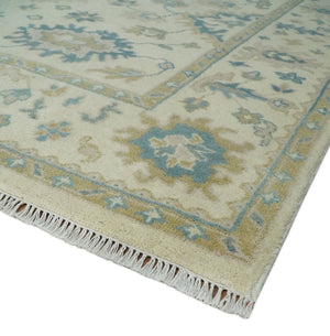 Hand Knotted 8x10 Beige and Gray Antique Oushak Wool Area Rug