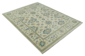 Hand Knotted 8x10 Beige and Gray Antique Oushak Wool Area Rug