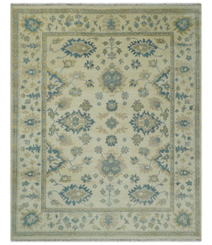 Hand Knotted 8x10 Beige and Gray Antique Oushak Wool Area Rug