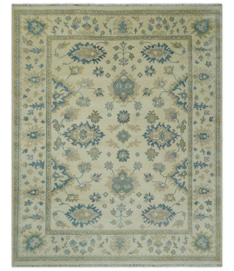 Hand Knotted 8x10 Beige and Gray Antique Oushak Wool Area Rug