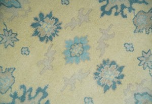 Hand Knotted 8x10 Beige and Teal Antique Oushak Persian Wool Area Rug | TRDCP1183810