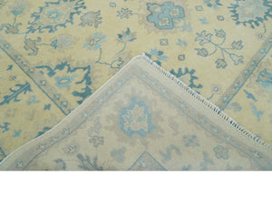 Hand Knotted 8x10 Beige and Teal Antique Oushak Persian Wool Area Rug | TRDCP1183810