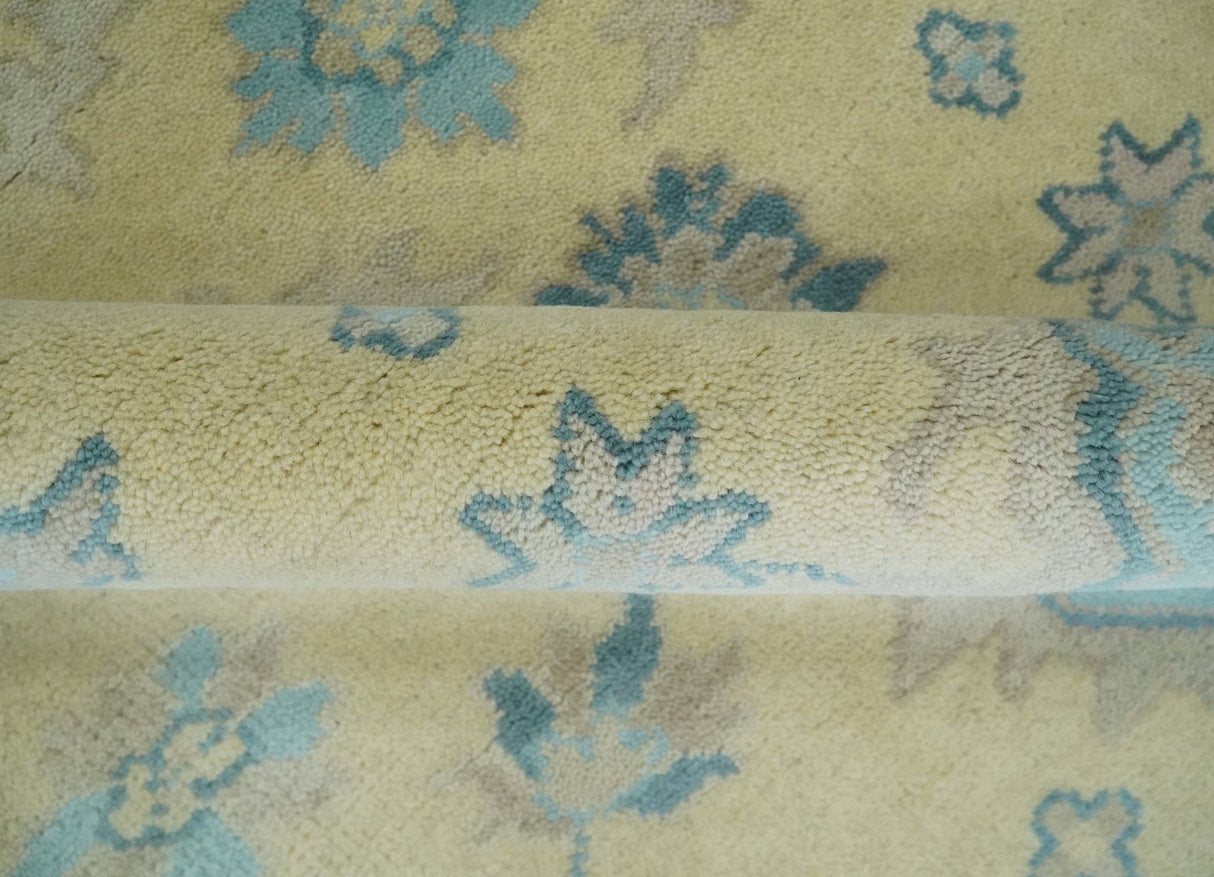 Hand Knotted 8x10 Beige and Teal Antique Oushak Persian Wool Area Rug | TRDCP1183810