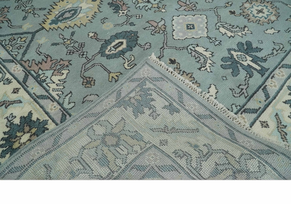 Hand Knotted 8x10 Blue and Ivory Traditional Oushak Persian Wool Area Rug | TRDCP1151810