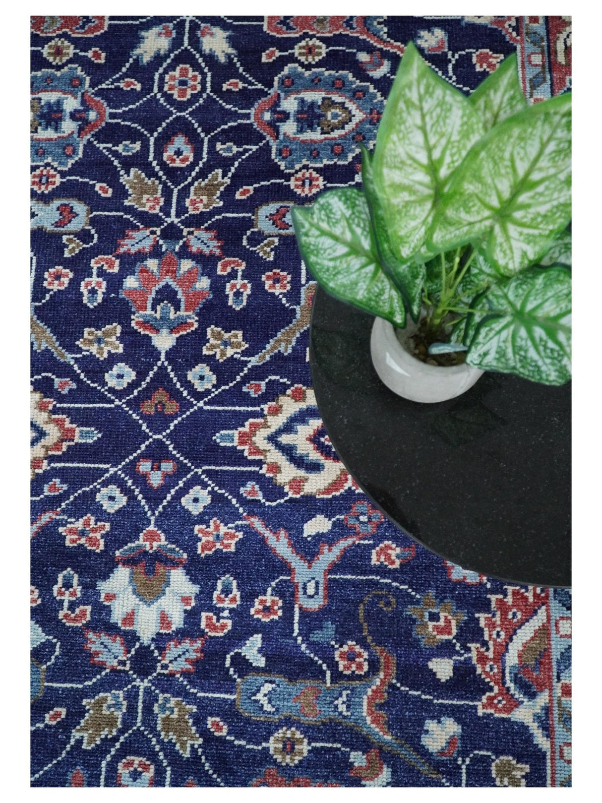 Hand Knotted 8x10 Blue and Rust Traditional Persian Oushak Area Rug | TRD2643