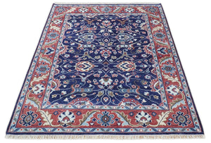 Hand Knotted 8x10 Blue and Rust Traditional Persian Oushak Area Rug | TRD2643