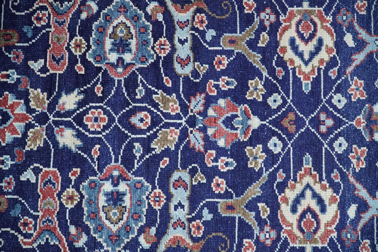Hand Knotted 8x10 Blue and Rust Traditional Persian Oushak Area Rug | TRD2643