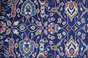 Hand Knotted 8x10 Blue and Rust Traditional Persian Oushak Area Rug | TRD2643