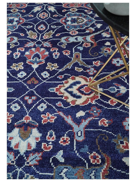Hand Knotted 8x10 Blue and Rust Traditional Persian Oushak Area Rug | TRD2643