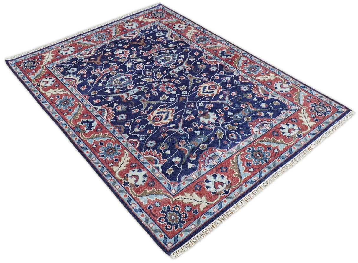Hand Knotted 8x10 Blue and Rust Traditional Persian Oushak Area Rug | TRD2643