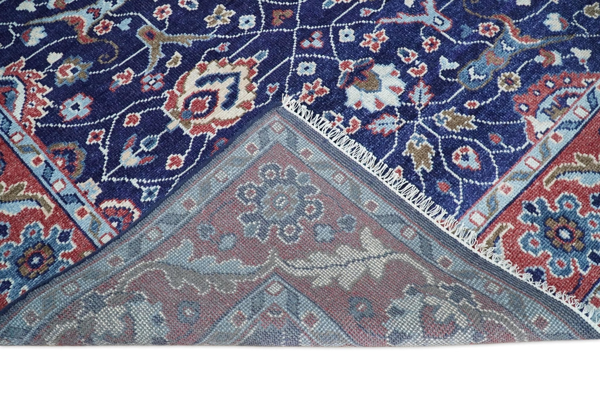 Hand Knotted 8x10 Blue and Rust Traditional Persian Oushak Area Rug | TRD2643