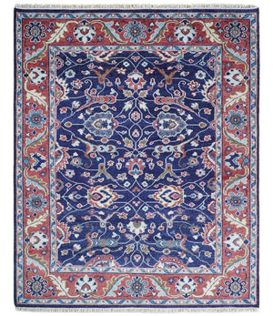 Hand Knotted 8x10 Blue and Rust Traditional Persian Oushak Area Rug | TRD2643