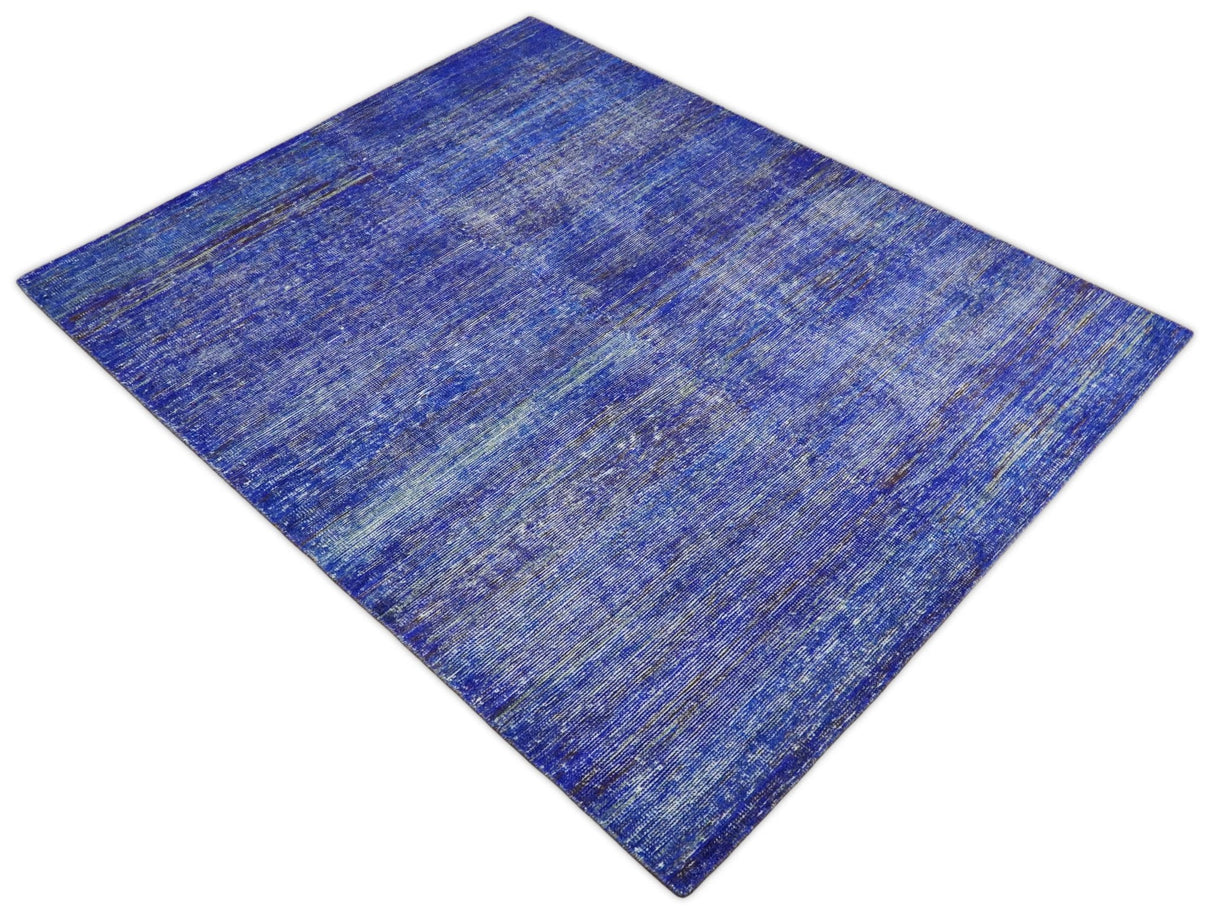 Hand Knotted 8x10 Denim Blue Modern Abstract Silk Bohemian Area Rug | TRDSS4