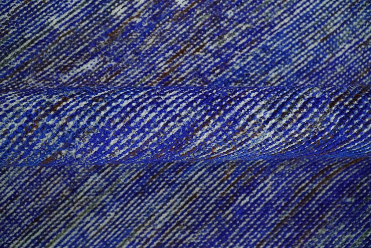 Hand Knotted 8x10 Denim Blue Modern Abstract Silk Bohemian Area Rug | TRDSS4