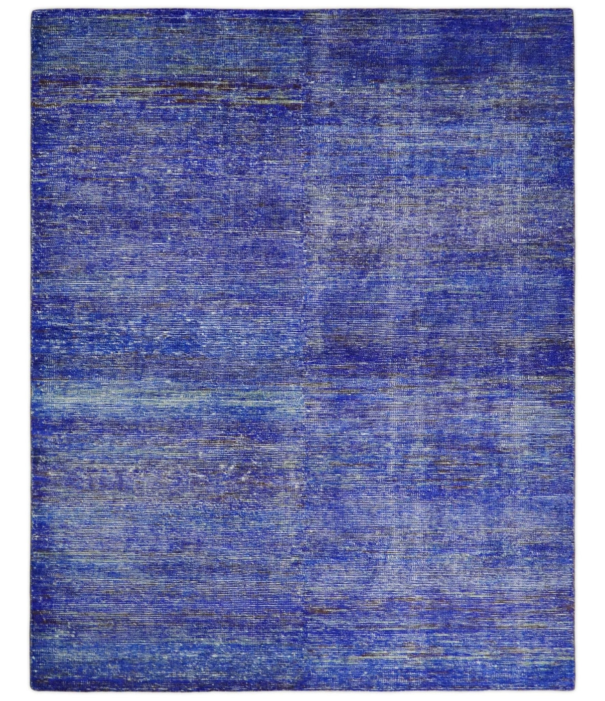 Hand Knotted 8x10 Denim Blue Modern Abstract Silk Bohemian Area Rug | TRDSS4