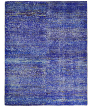 Hand Knotted 8x10 Denim Blue Modern Abstract Silk Bohemian Area Rug | TRDSS4