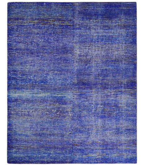 Hand Knotted 8x10 Denim Blue Modern Abstract Silk Bohemian Area Rug | TRDSS4
